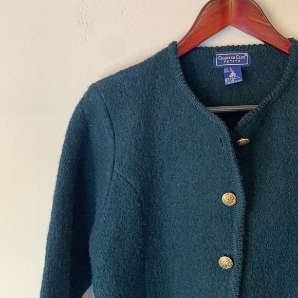 VTG Charter Club Boiled Wool Button Front Cropped Tailored Jacket Womens Small - Picture 4 of 12